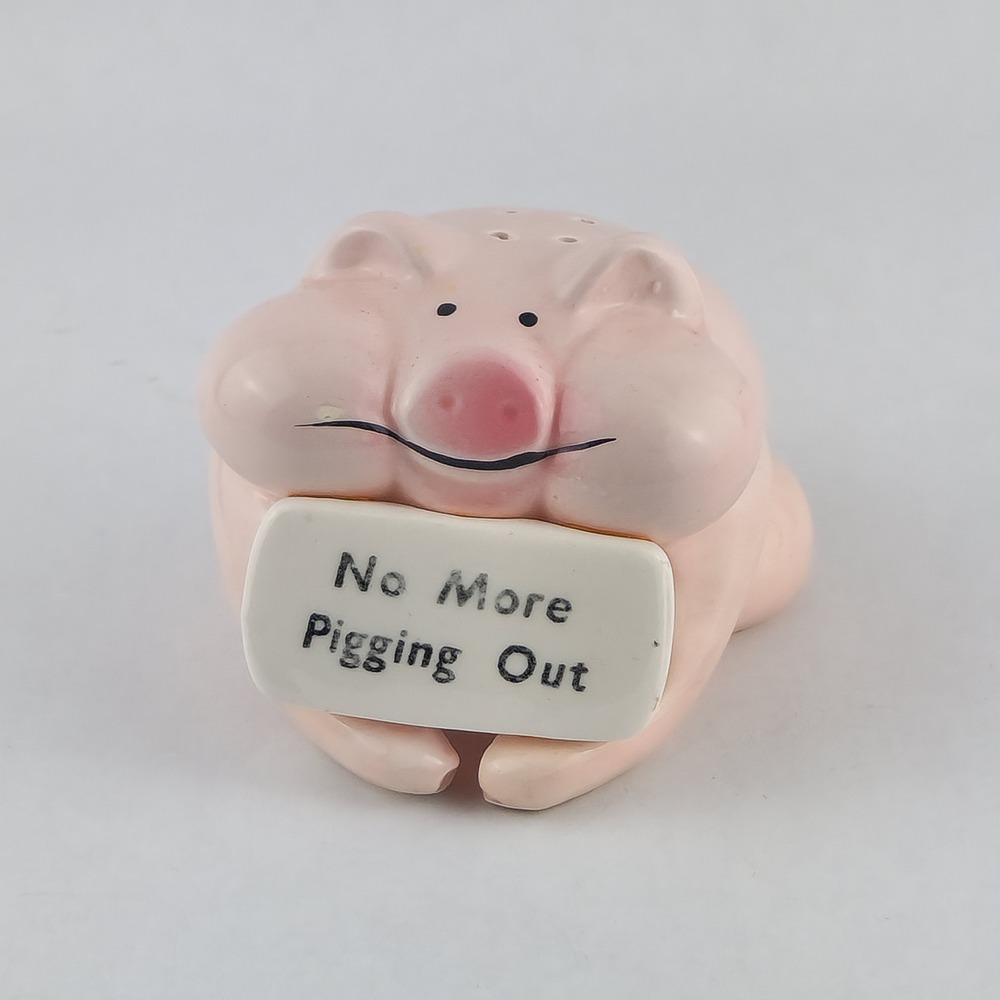 Vintage Pink Piggy No More Pigging Out Pepper Shaker Ceramic Novelty Pig Taiwan